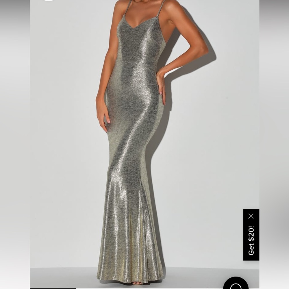 Came to stun shiny light gold mermaid maxi dress
